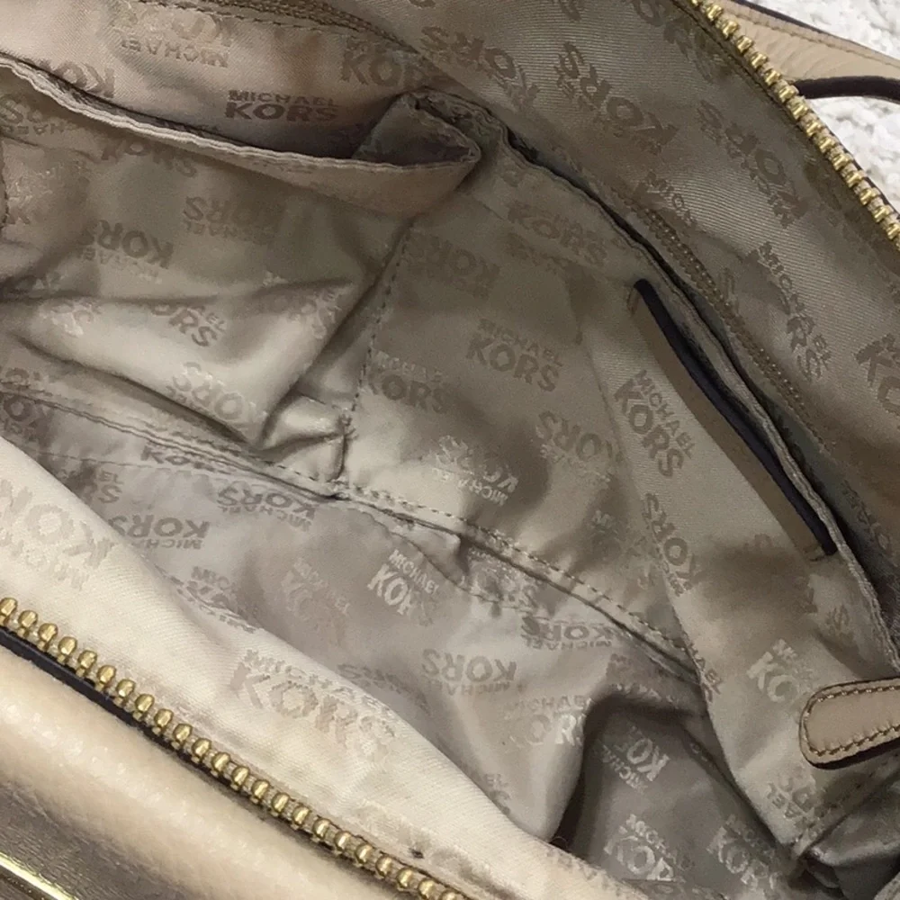 MMK taupe pebbled leather satchel